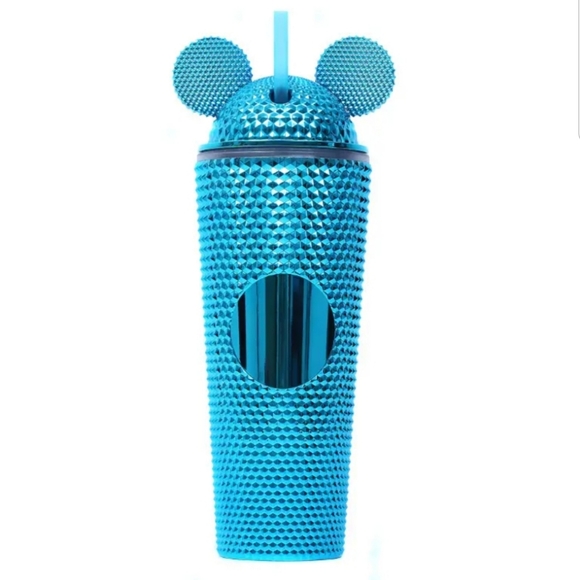 Tumbler 24 OZ Studded Disney Ears with  Staw Shiny Metallic Bling New - Picture 2 of 10